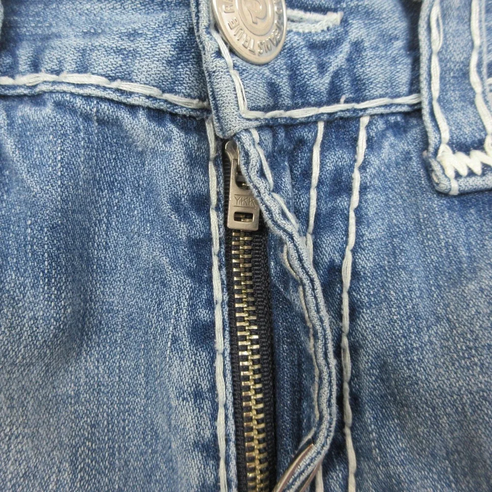 True Religion Joey Super T Jean Shorts Mens 36 Blue Light Wash Distressed USA